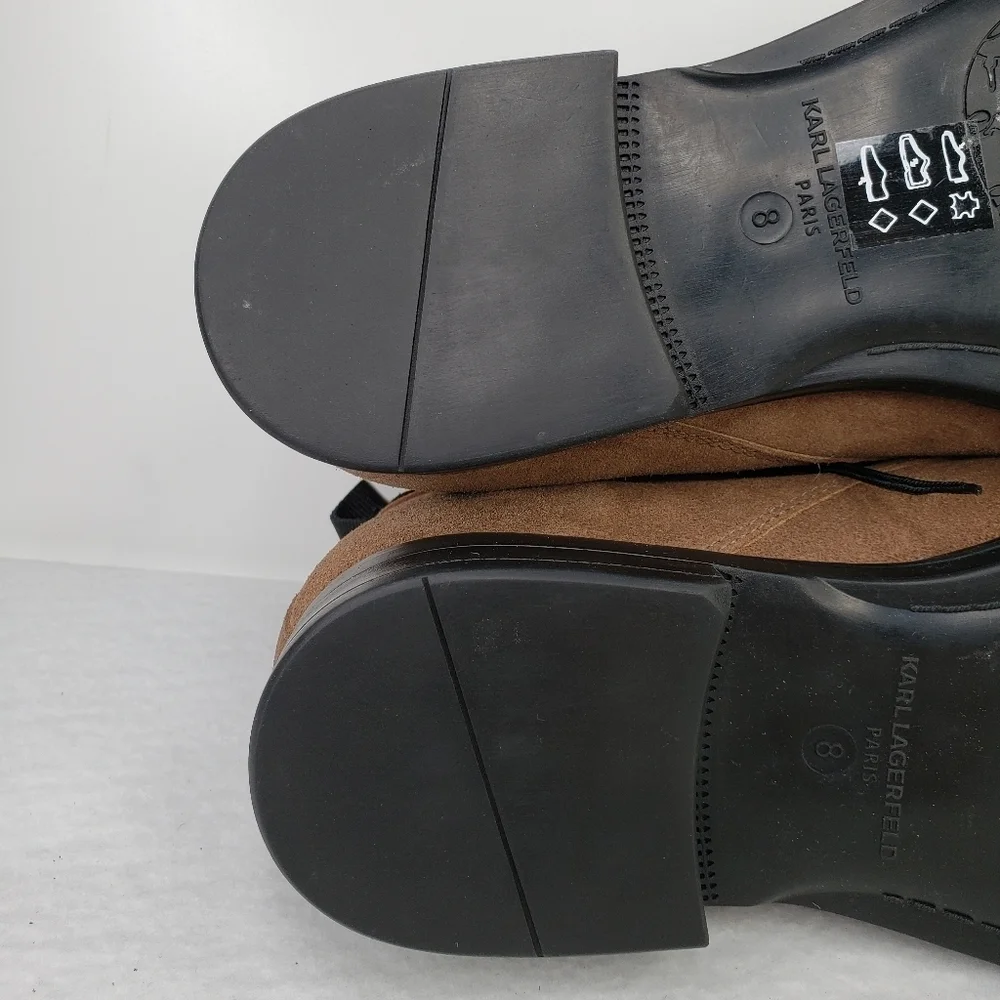Karl Lagerfeld Mens Cognac Suede Chukka Black Charcoal Burnish Boots Sz 8